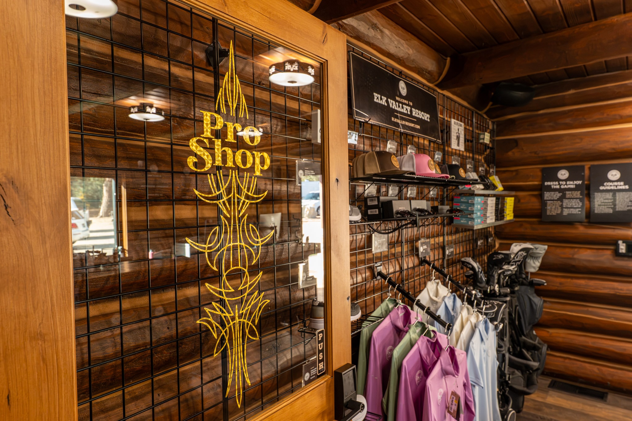 Pro shop merchandise inside the lodge