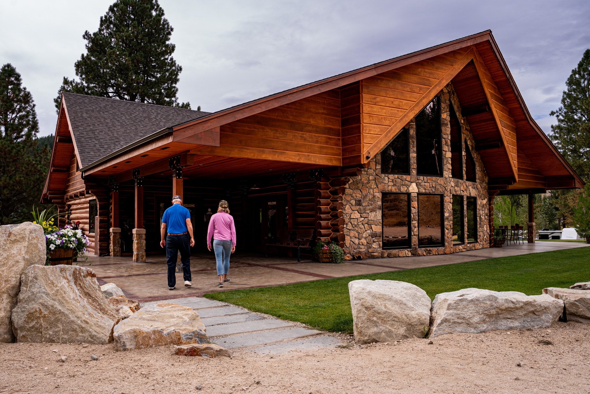 Guests outside the lodge entrance