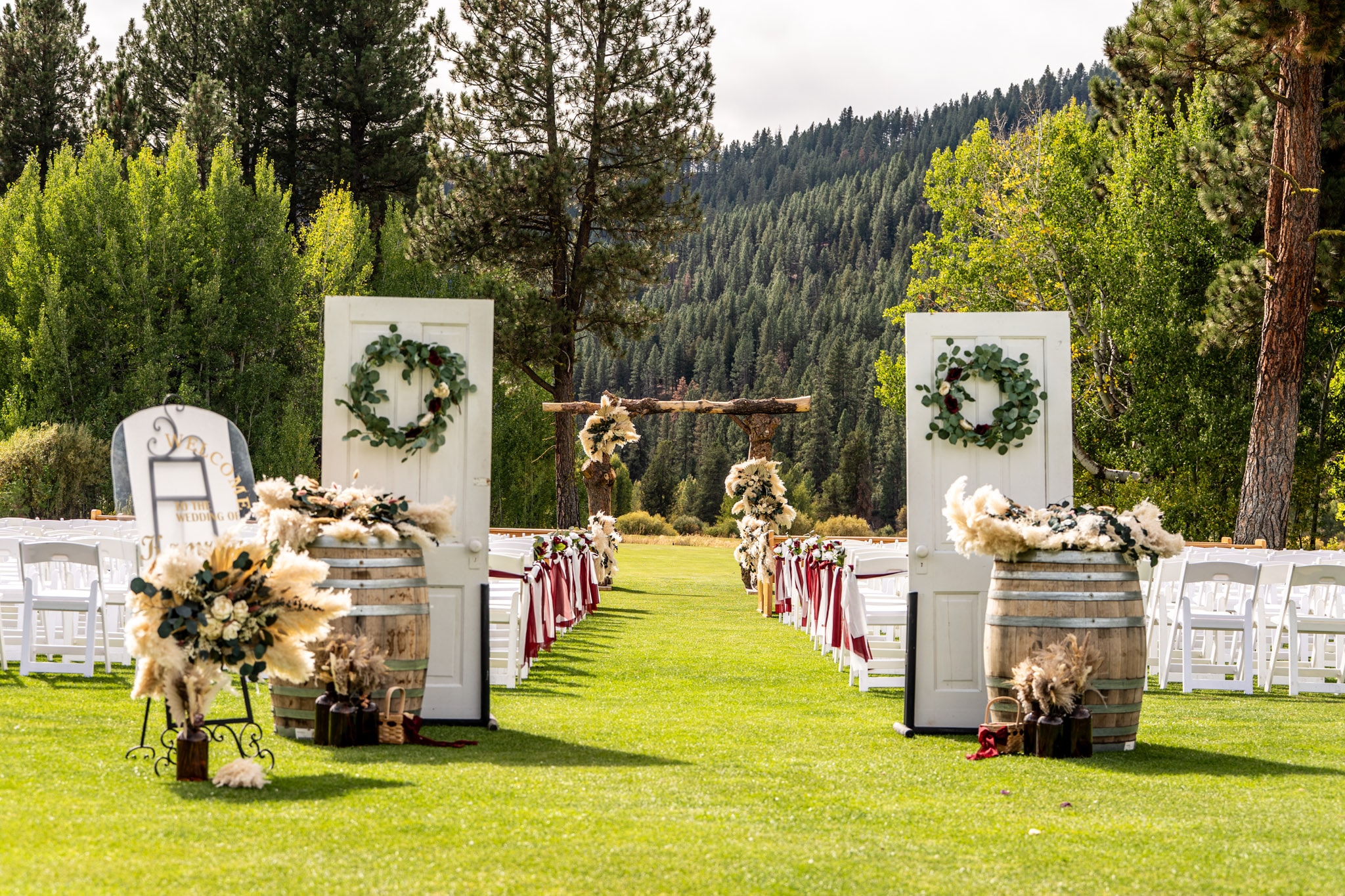 Wedding ceremony decor overlooking the mountains